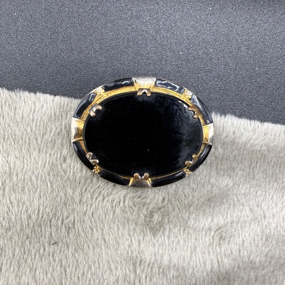 Vintage Dress Clip Silver Tone Black‎ Stone